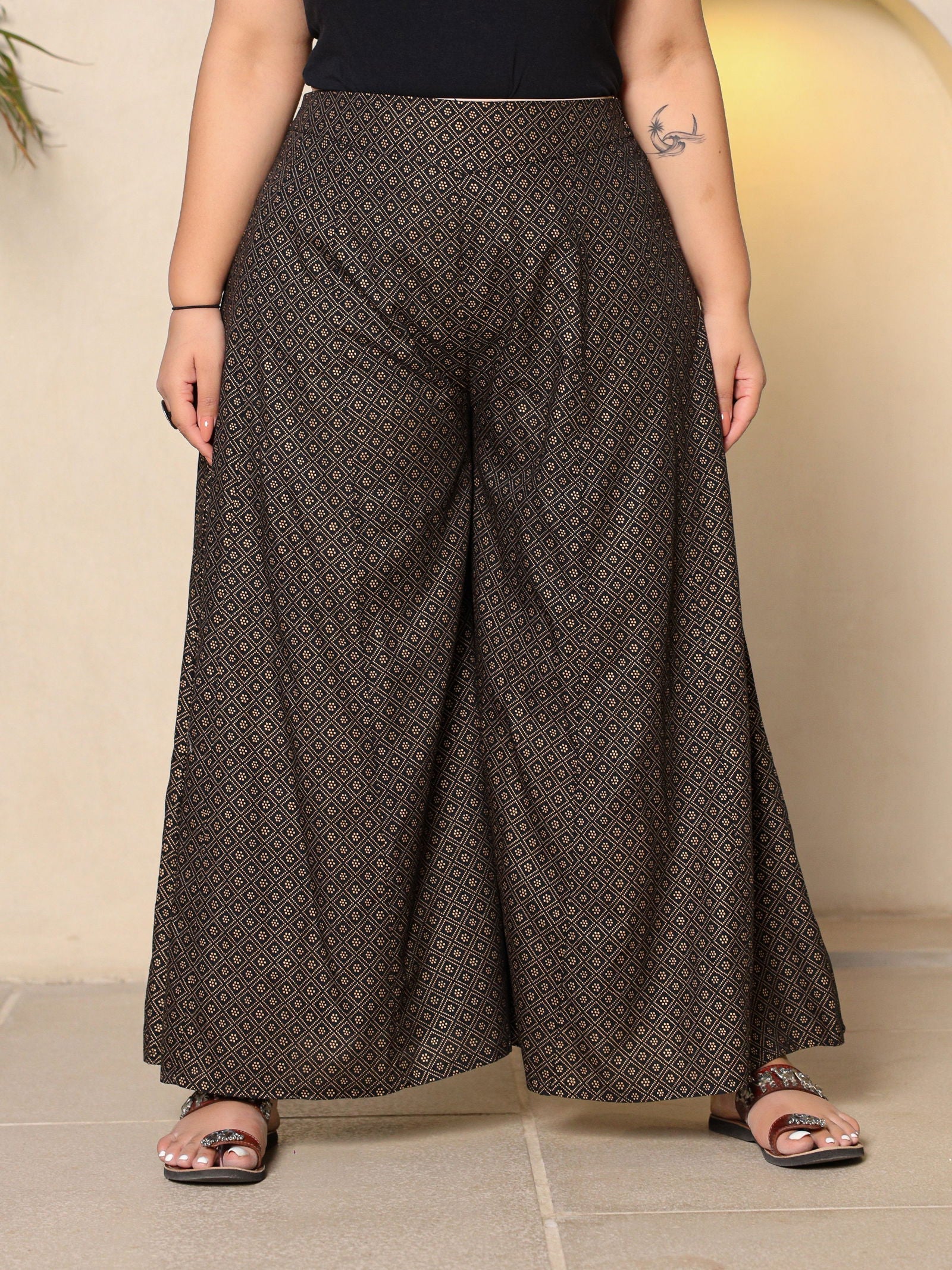 Palazzo Trousers Black Printed Palazzo Black Geometric Printed