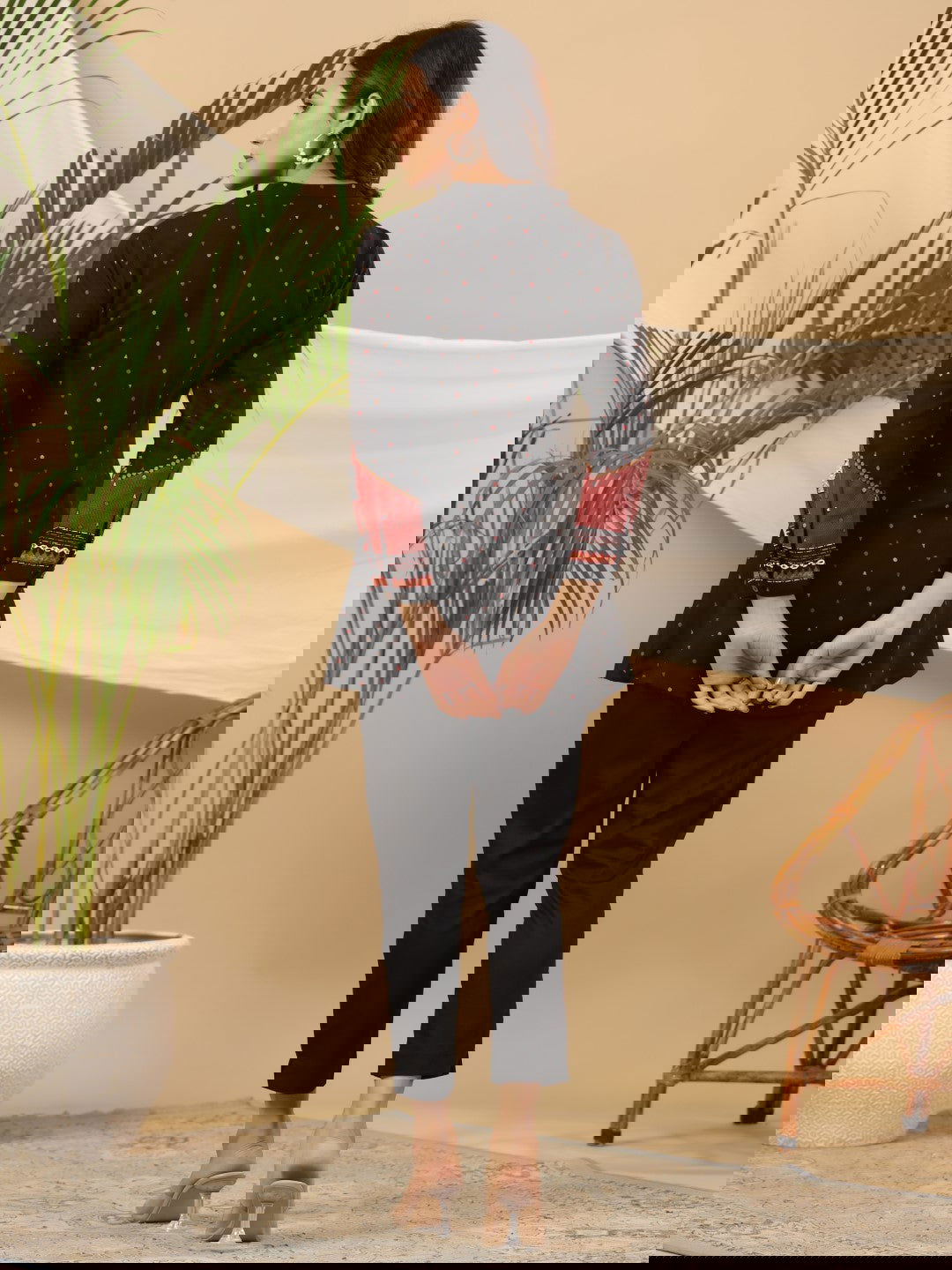 Juniper Black Geometric Printed Rayon Slub Tunic With Buttons