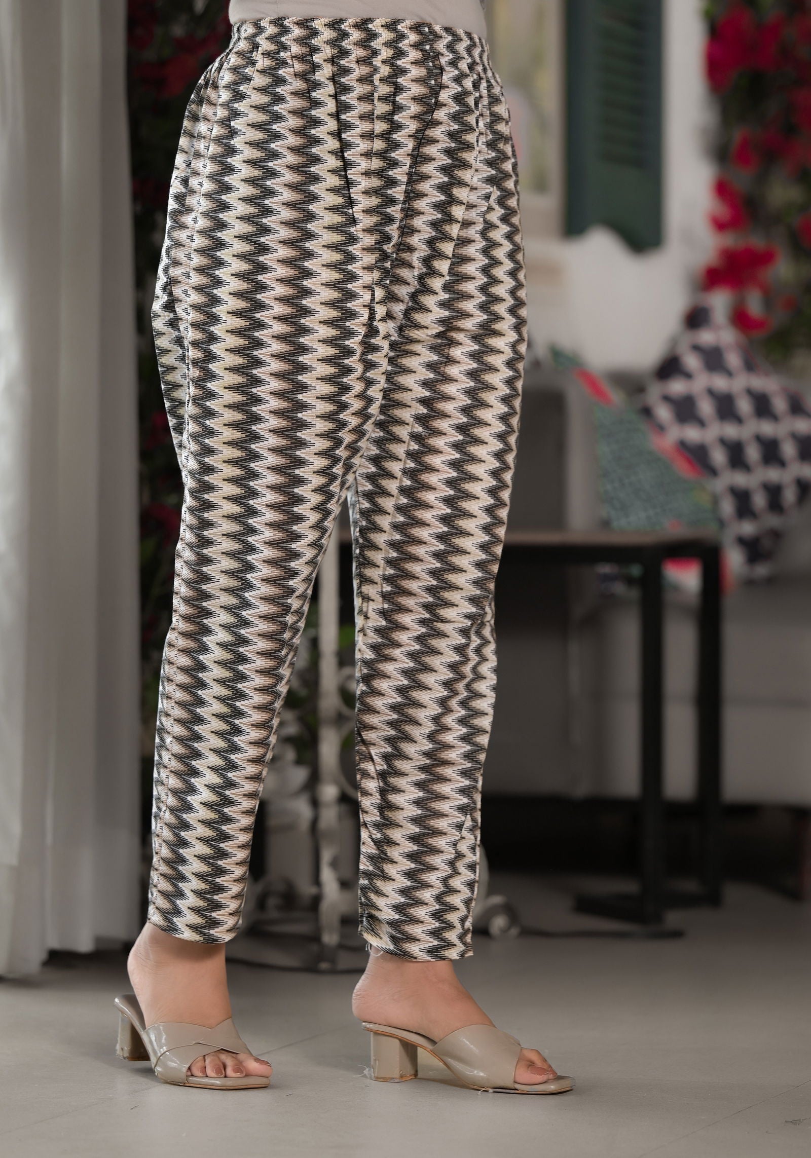 Juniper Black Ikat Printed Cotton Kurta, Pant And Dupatta Set With Mirror & Thread Work