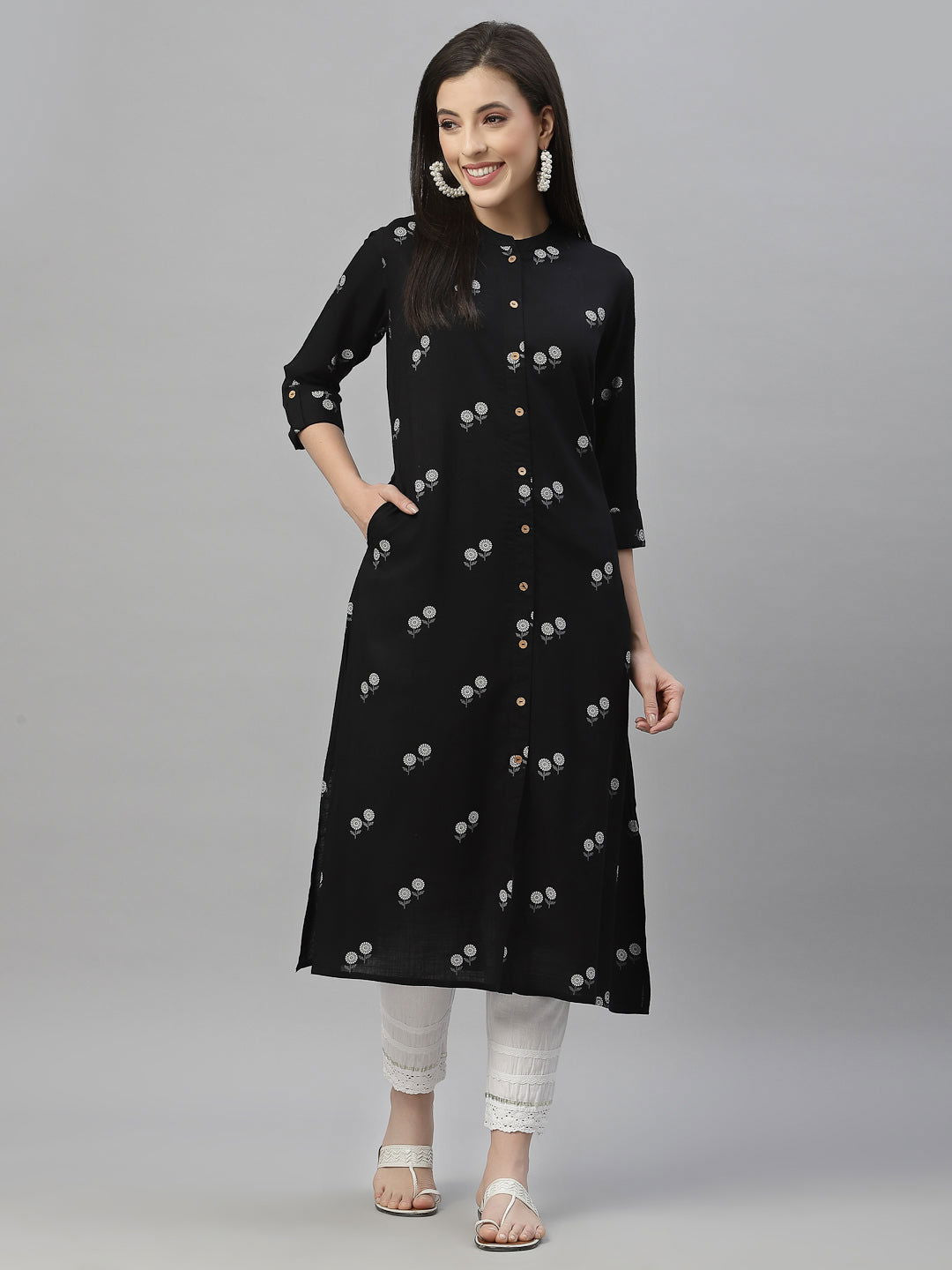 Juniper Black LIVA Rayon Festive Printed A-Line Kurta For Women
