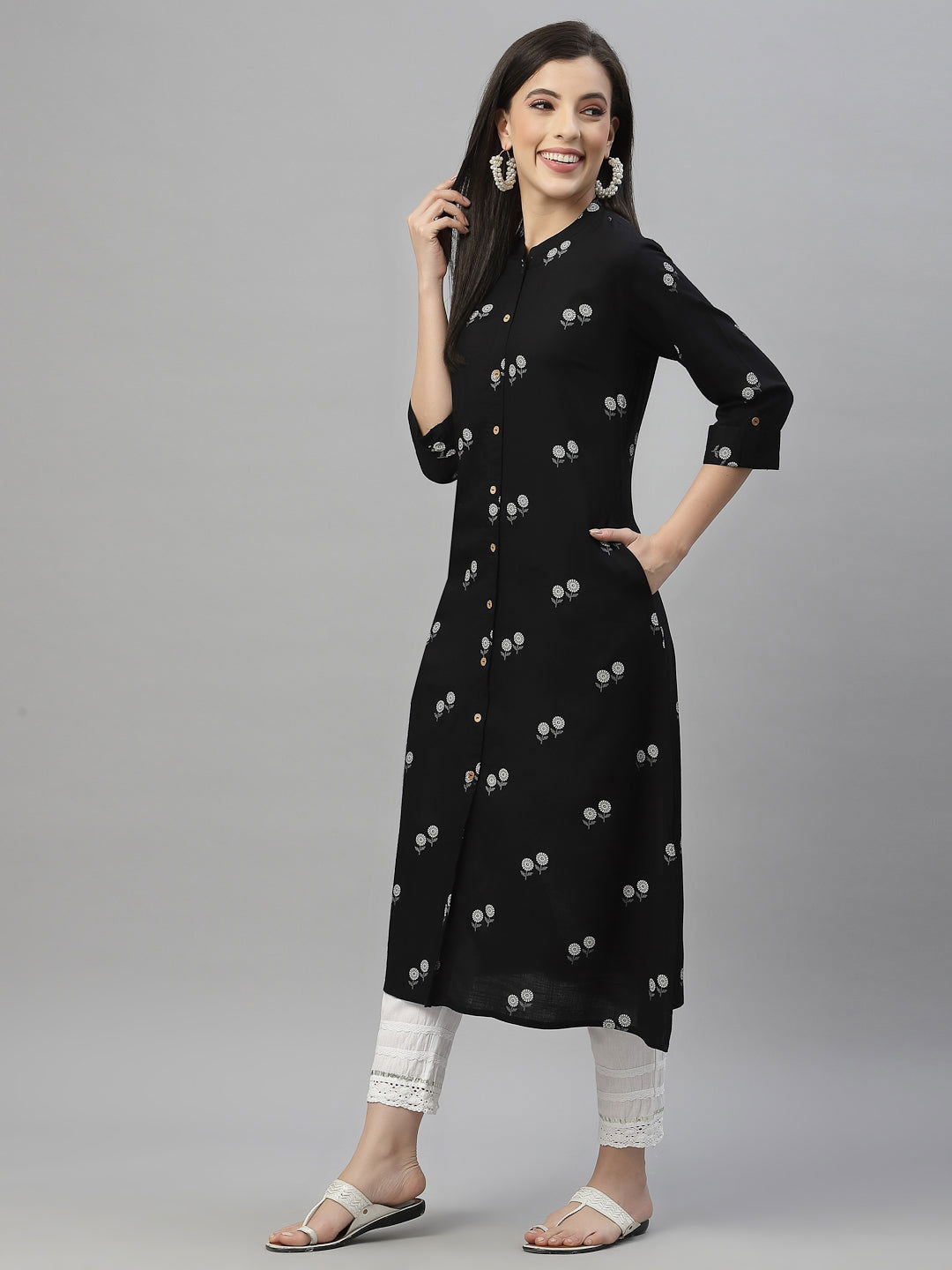 Juniper Black LIVA Rayon Festive Printed A-Line Kurta For Women