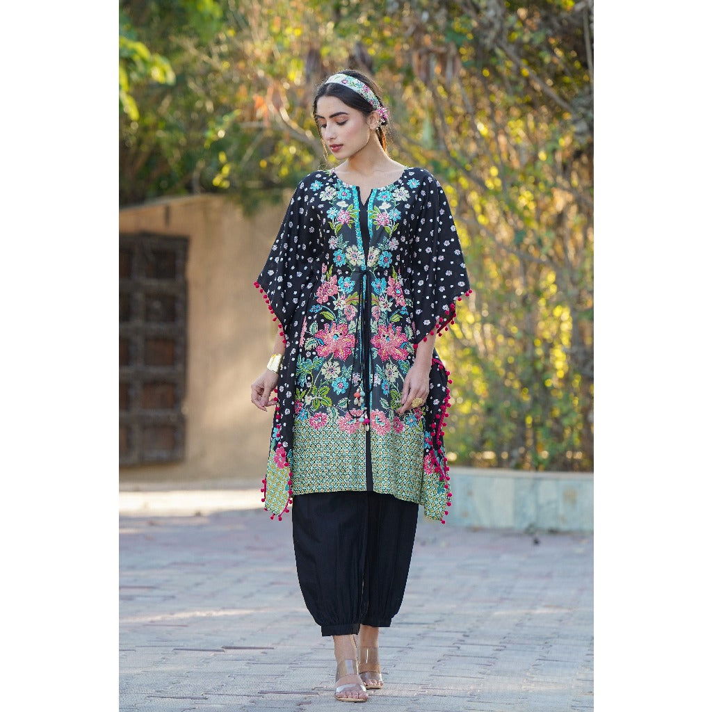 Juniper Black LIVA Rayon Printed Straight Kaftan