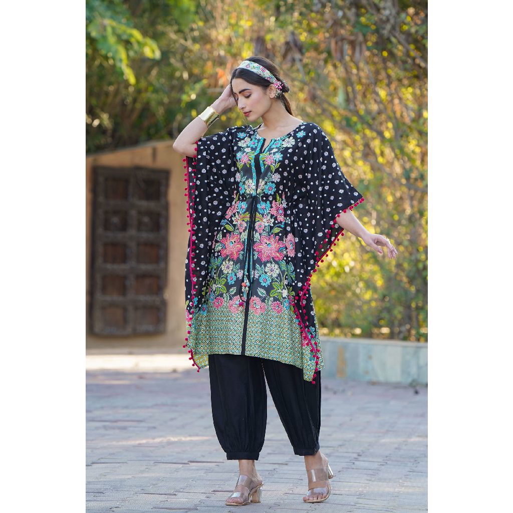 Juniper Black LIVA Rayon Printed Straight Kaftan