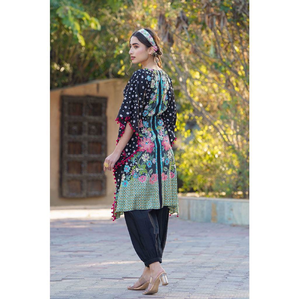 Juniper Black LIVA Rayon Printed Straight Kaftan