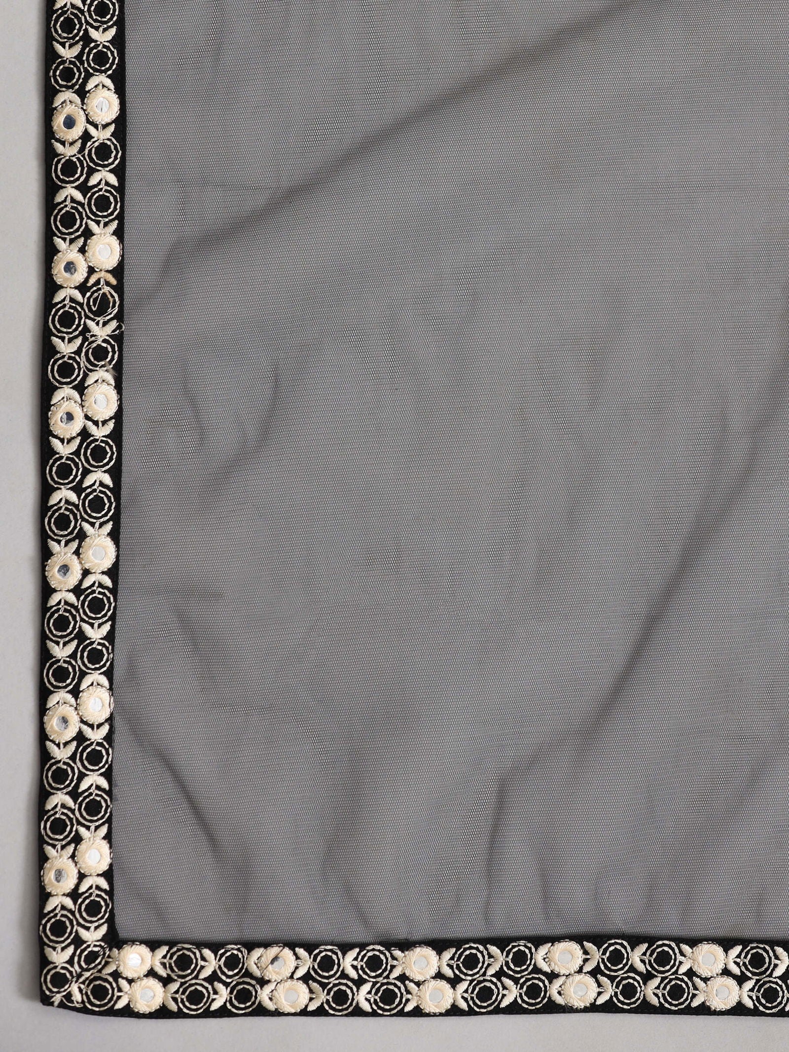 Juniper Black Mirror Embroidered Chinnon Kurta Pants & Net Dupatta Set
