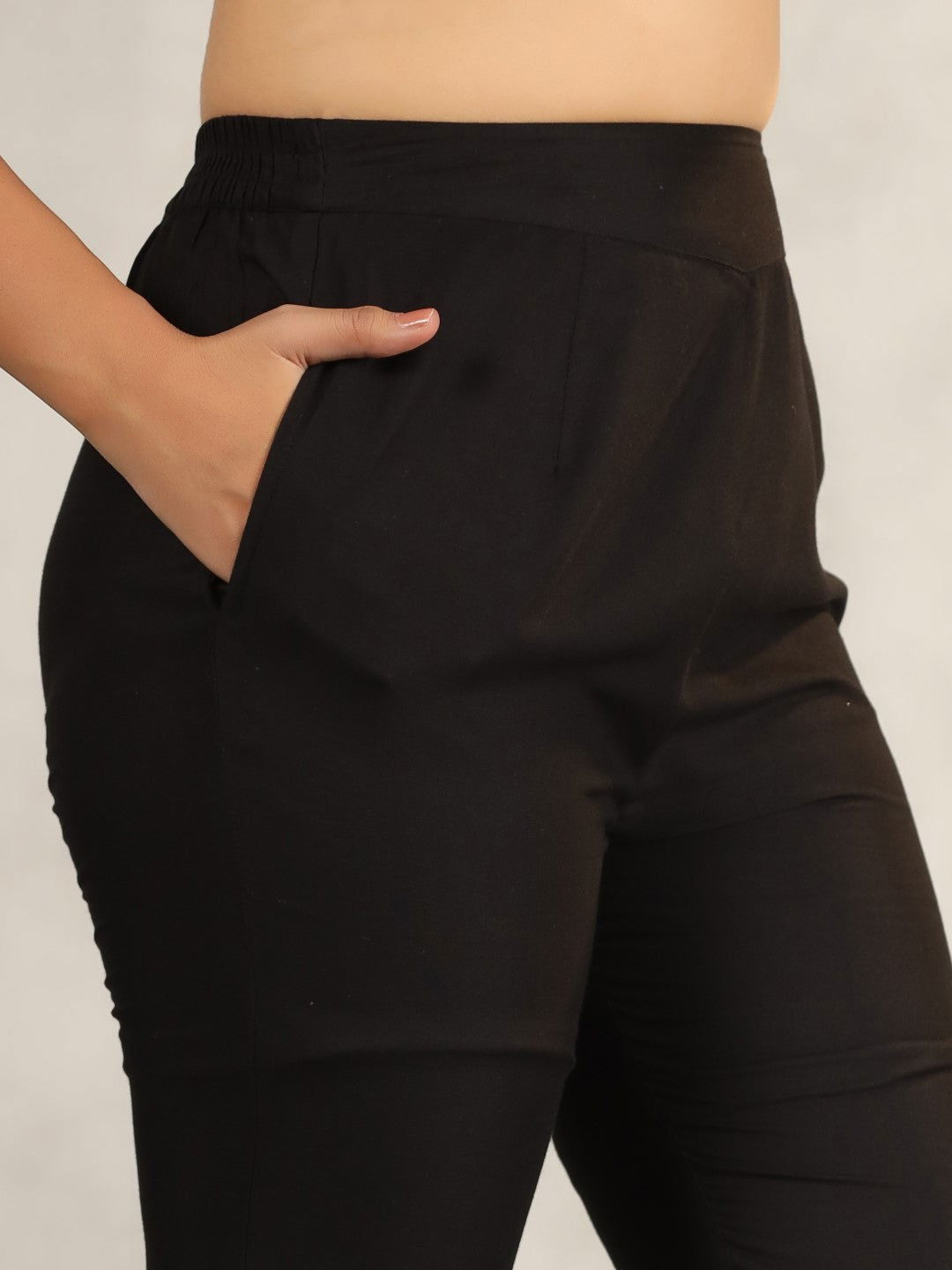 Juniper Black Modal Rayon Women Partially Elasticated Bell Bottom Pants With Single Side Pocket