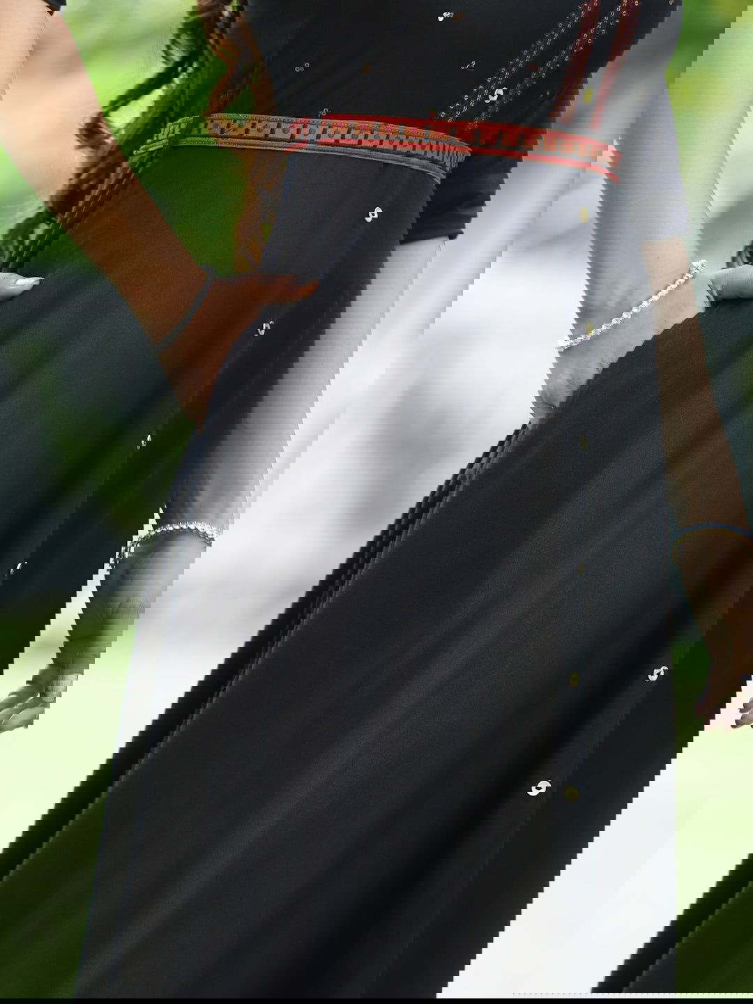 Juniper Black Rayon Embroidered Maxi Dress With Buttons & Sequins Detail