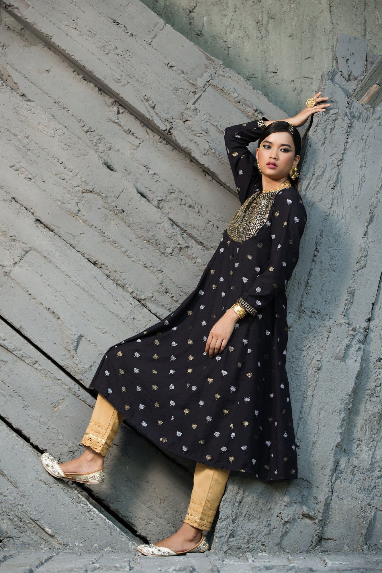 Juniper Black Rayon Festive Foil Printed Anarkali Flared Anarkali Kurta For Women