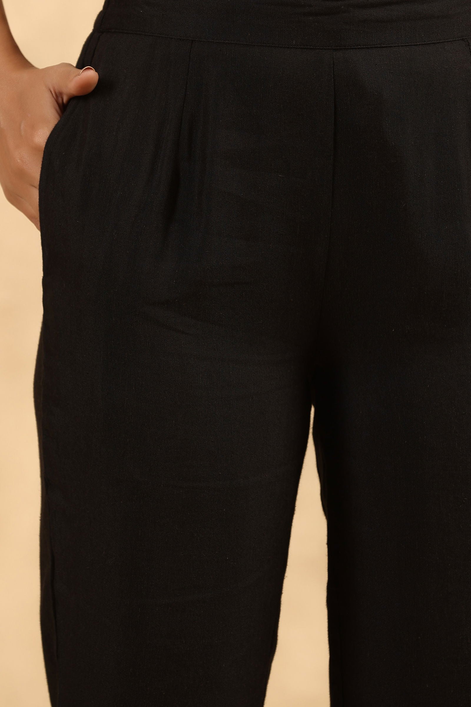 Juniper Black Rayon Flex Solid Slim Fit Pants With Partially Elasticated Waistband