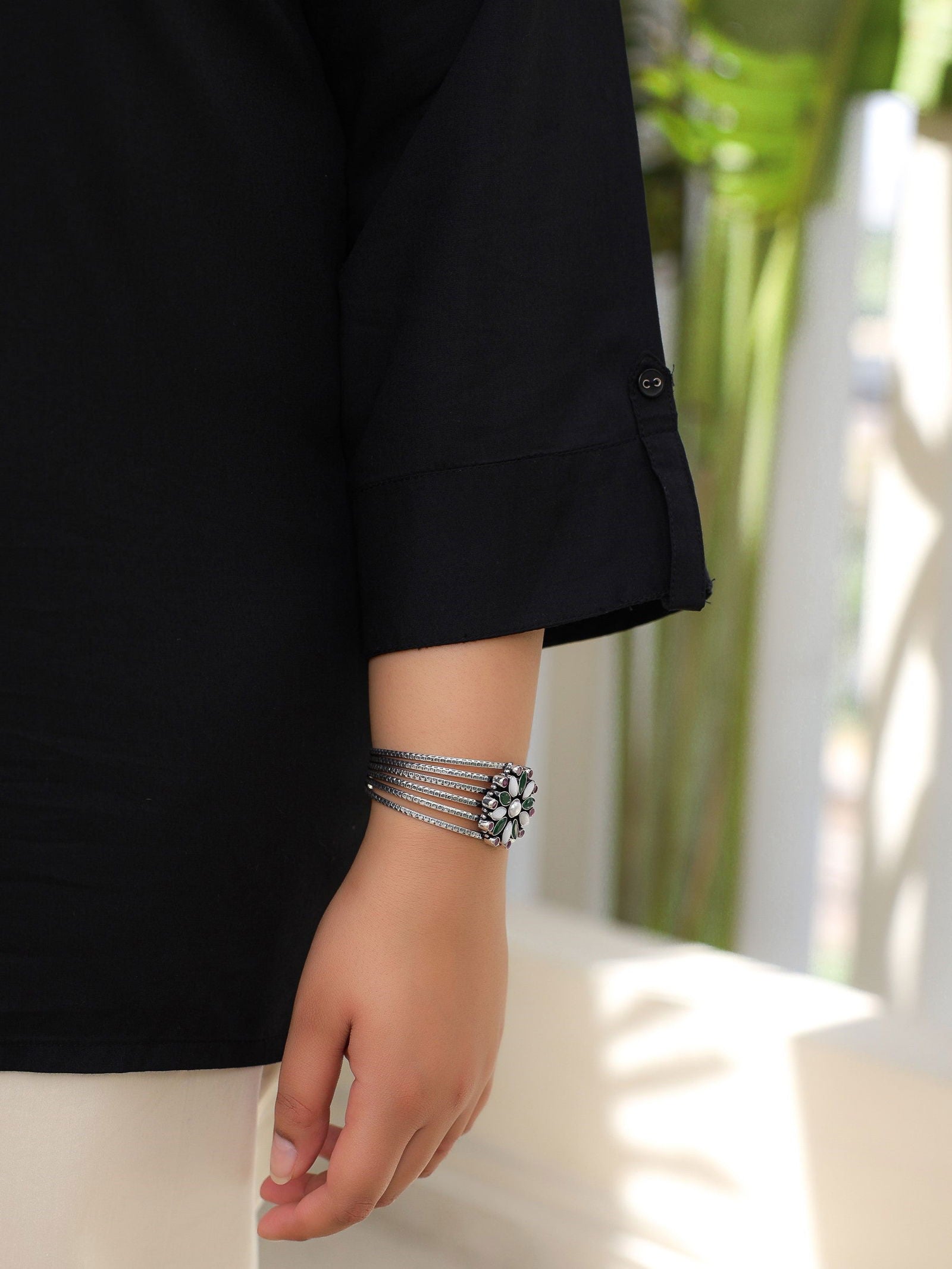 Juniper Black Rayon Plus Size Tunic With Thread Embroidery