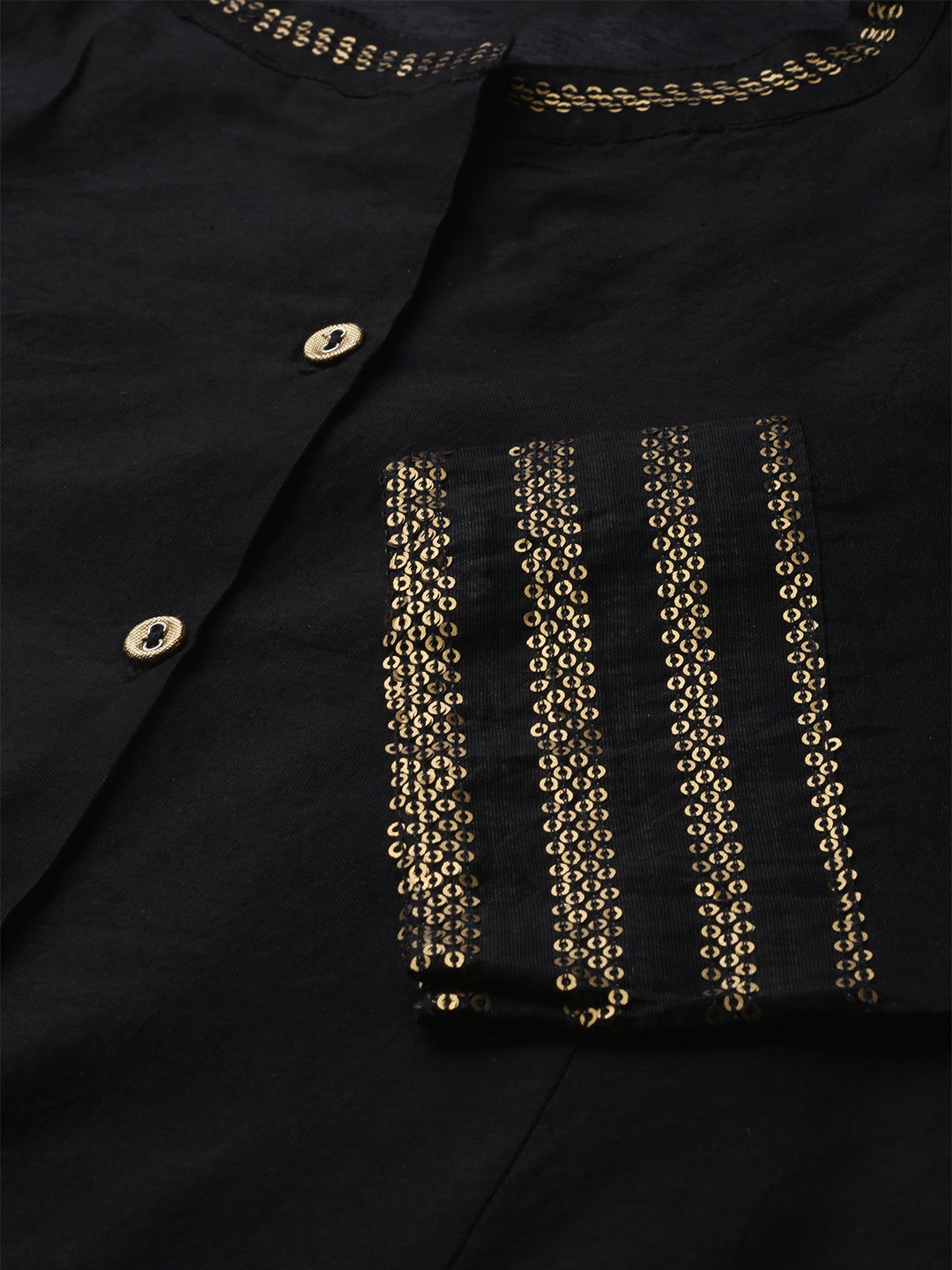 Juniper Black Solid Chanderi Kalidar A-line Women Kurta With Buttons