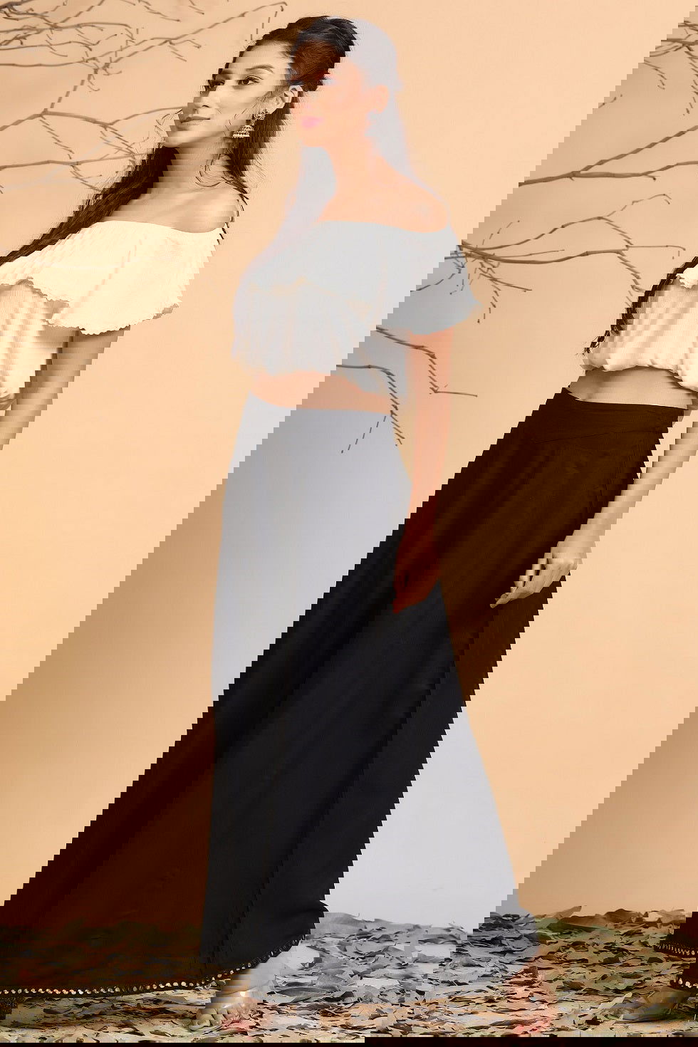 Juniper Black Solid Rayon Flared Ankle-Length Palazzo.