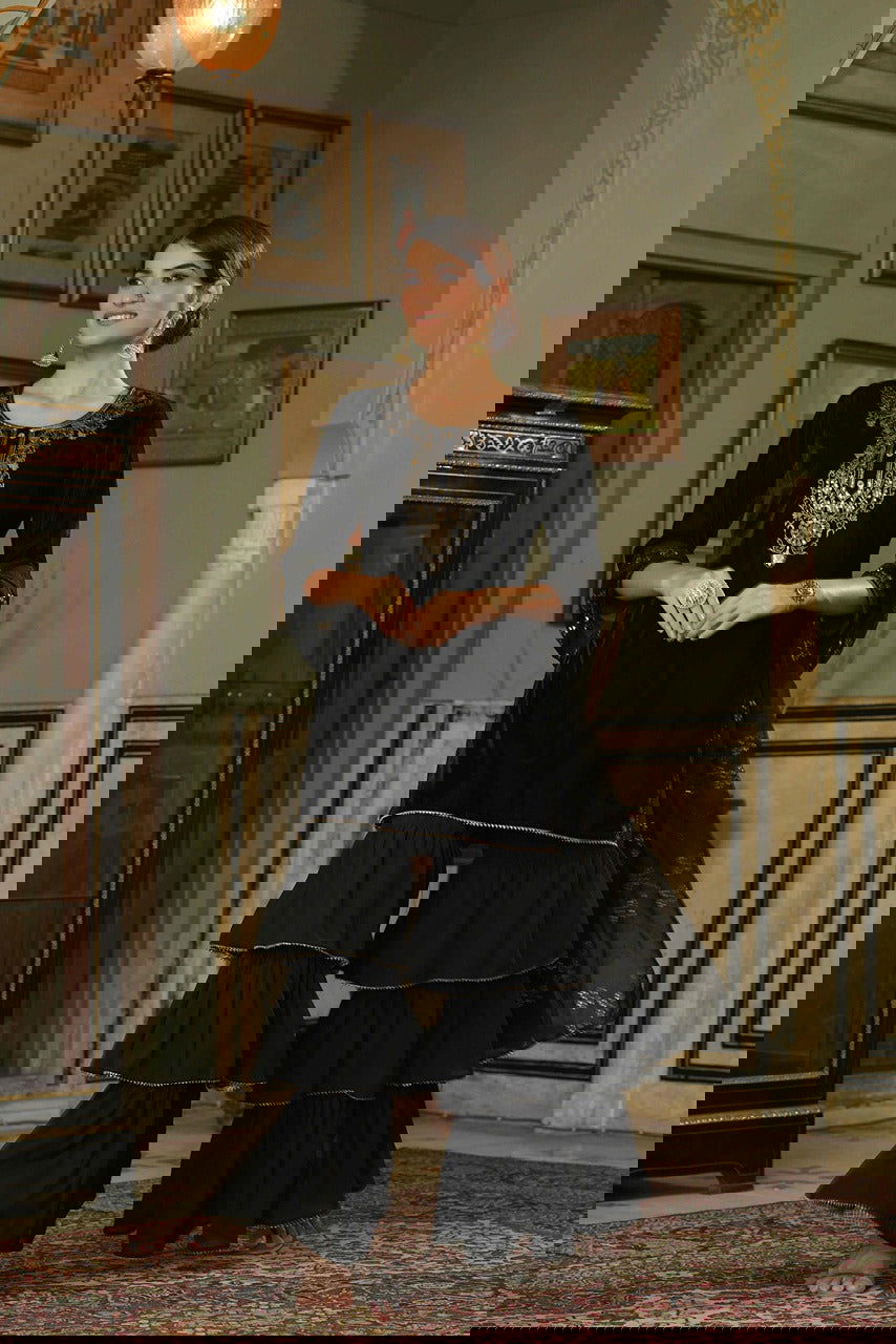 Juniper Black Velvet Festive Solid Straight Kurta Sharara Dupatta Set For Women