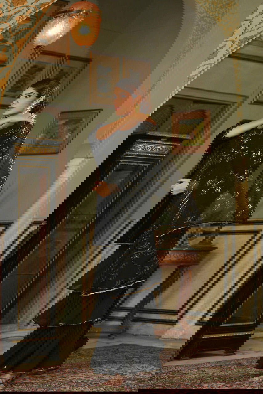 Juniper Black Velvet Festive Solid Straight Kurta Sharara Dupatta Set For Women