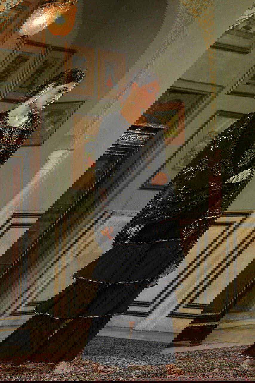 Juniper Black Velvet Festive Solid Straight Kurta Sharara Dupatta Set For Women