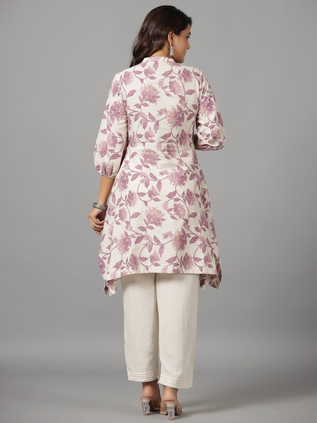 Juniper Blooms Lavender Floral Printed Cotton Flex Kurta With Beads & Sequins Work