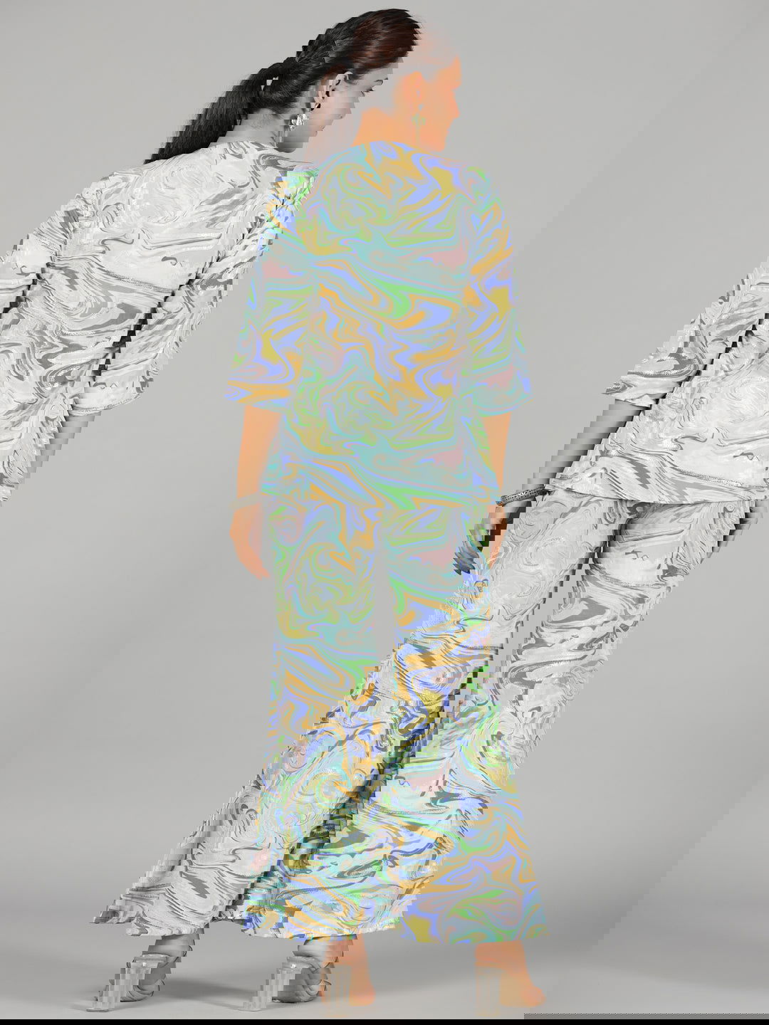 Juniper Blue Abstract Printed Kasturi Silk Tunic With Pants