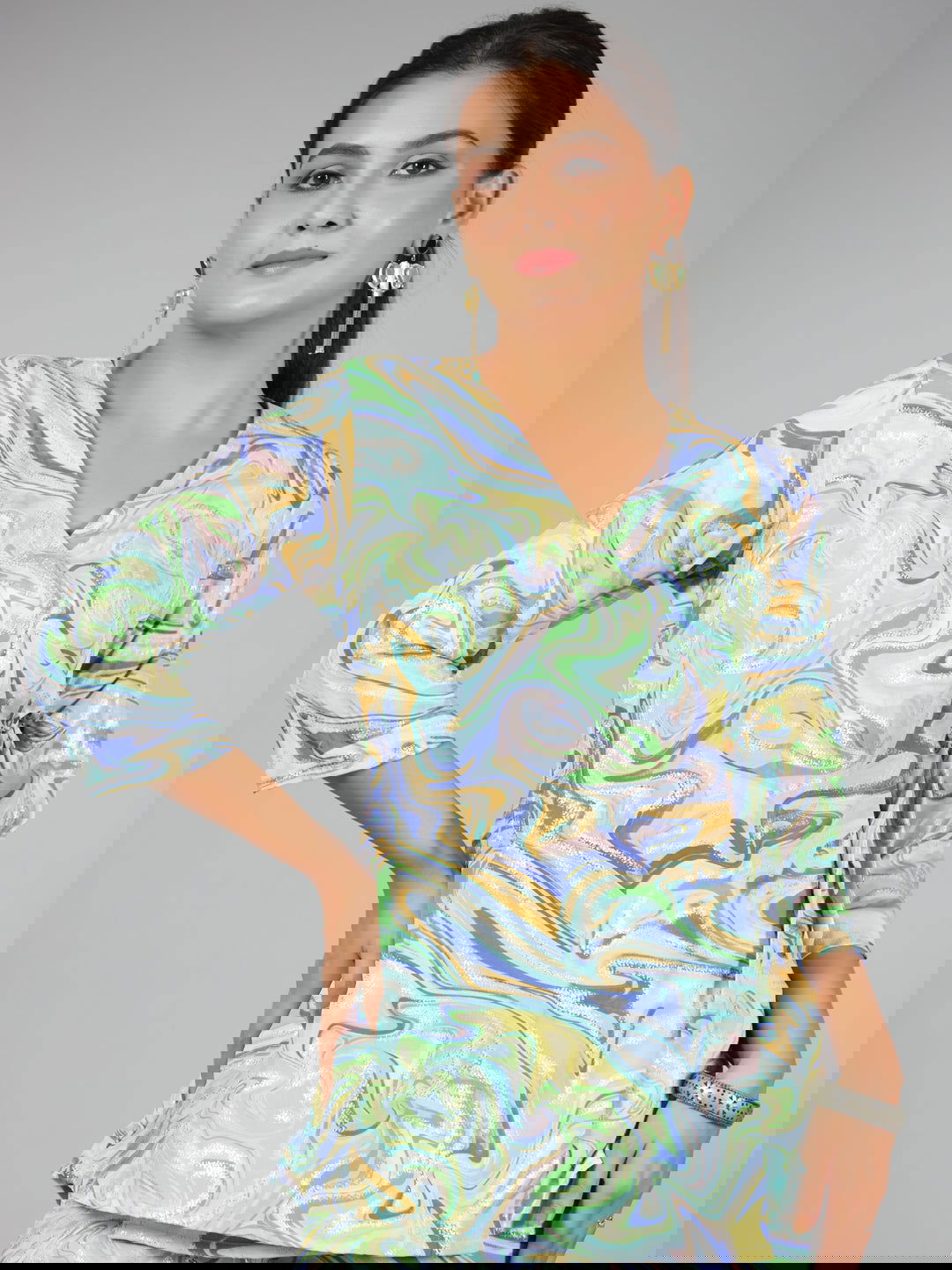 Juniper Blue Abstract Printed Kasturi Silk Tunic With Pants