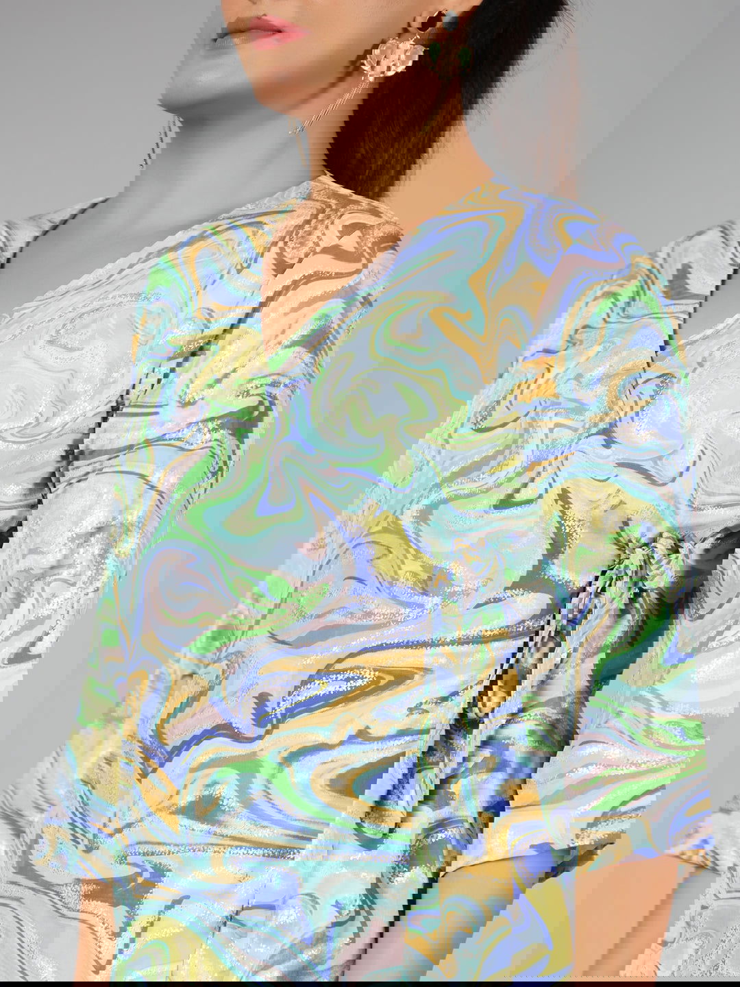 Juniper Blue Abstract Printed Kasturi Silk Tunic With Pants