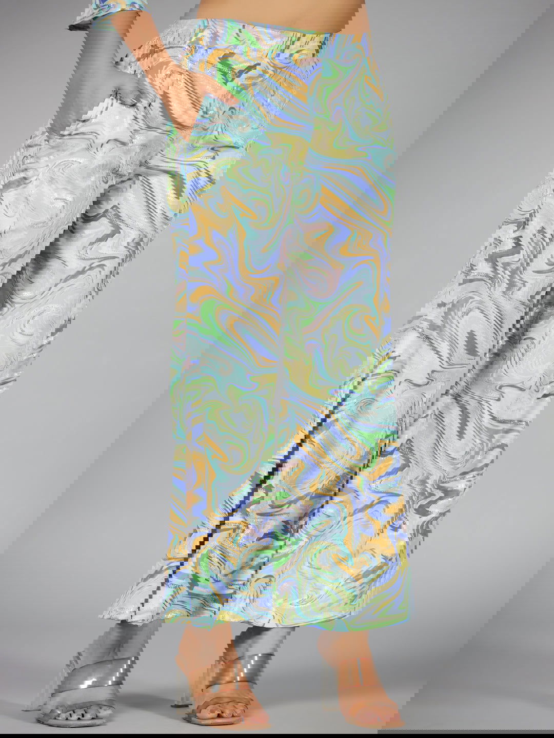 Juniper Blue Abstract Printed Kasturi Silk Tunic With Pants