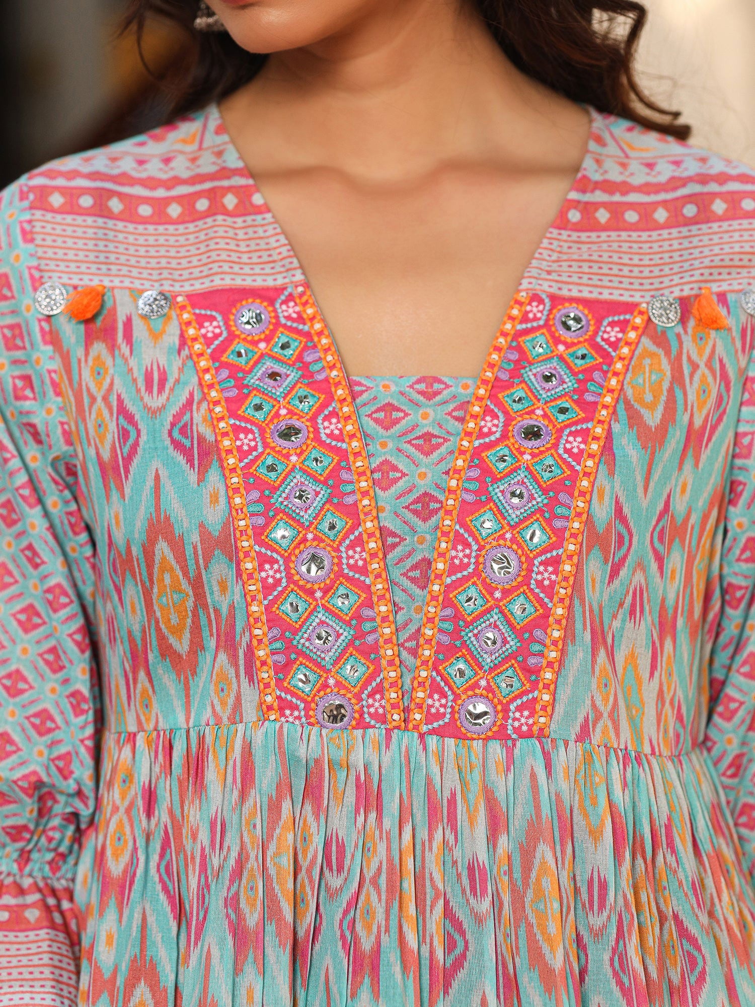 Juniper Blue Embroidered Cotton Voile Peplum Tunic