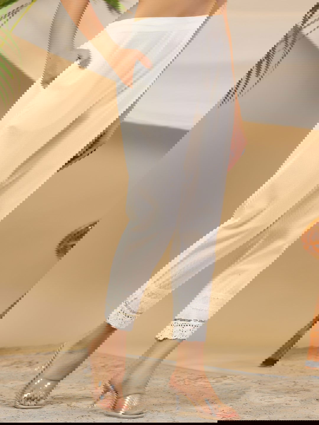 Juniper Blue Ethnic Motif Printed Cotton Slub & Flex Kurta & Pants Set With Thread Embroidery