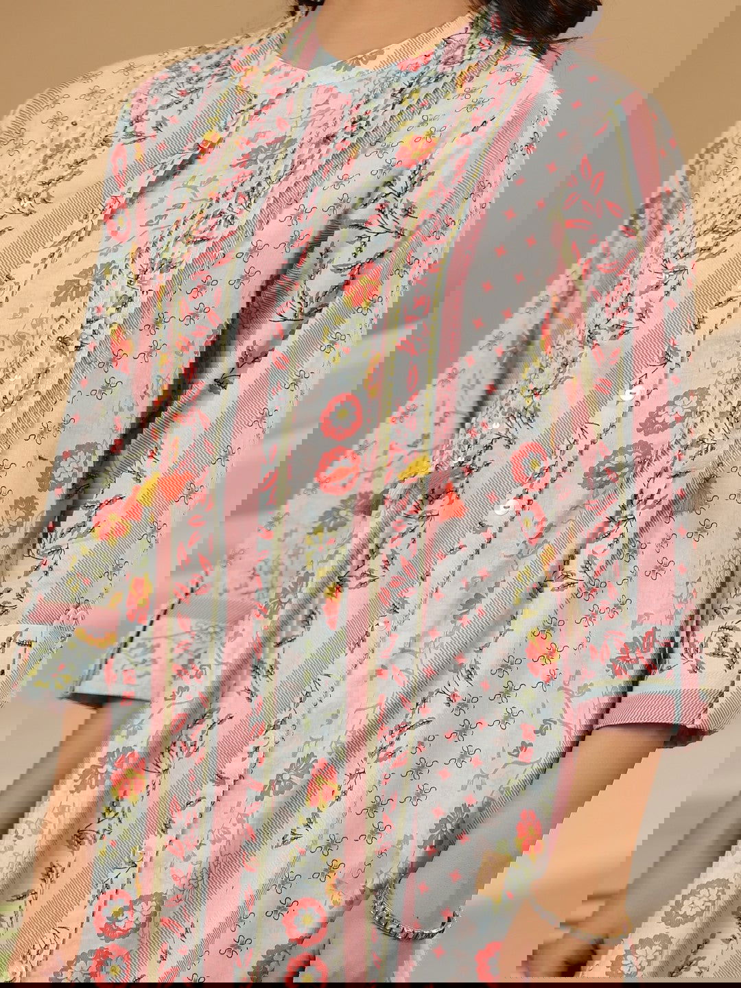 Juniper Blue Floral Printed Cotton Cambric Kurta With Sequins Work