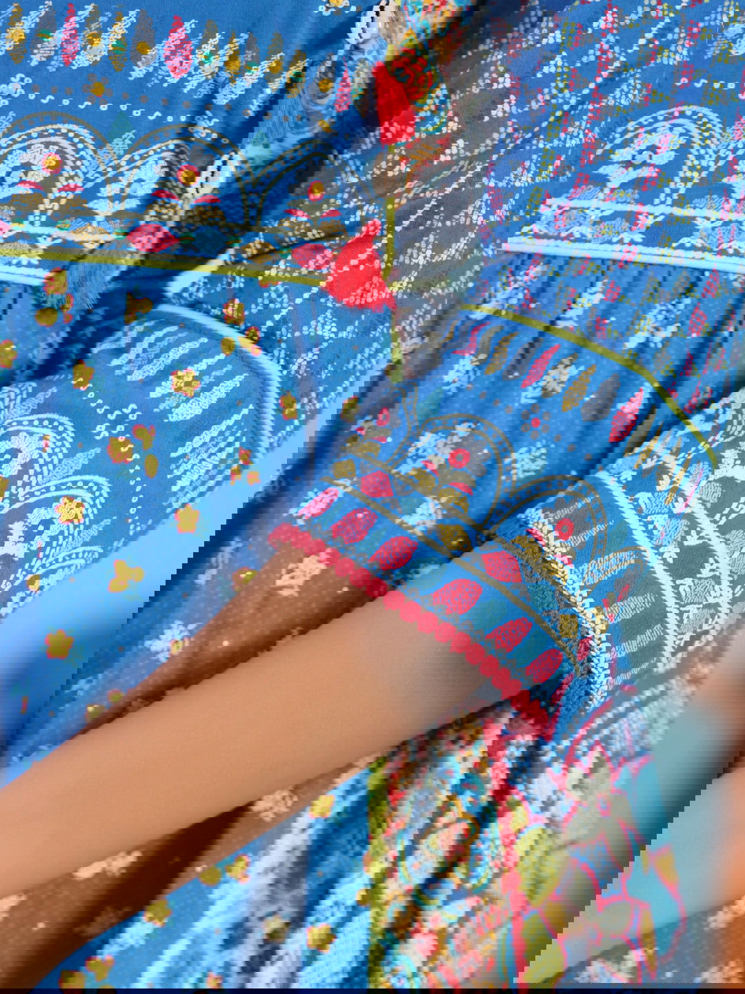 Juniper Blue Floral Printed Pure Cotton Dress With Beads & sequins Work