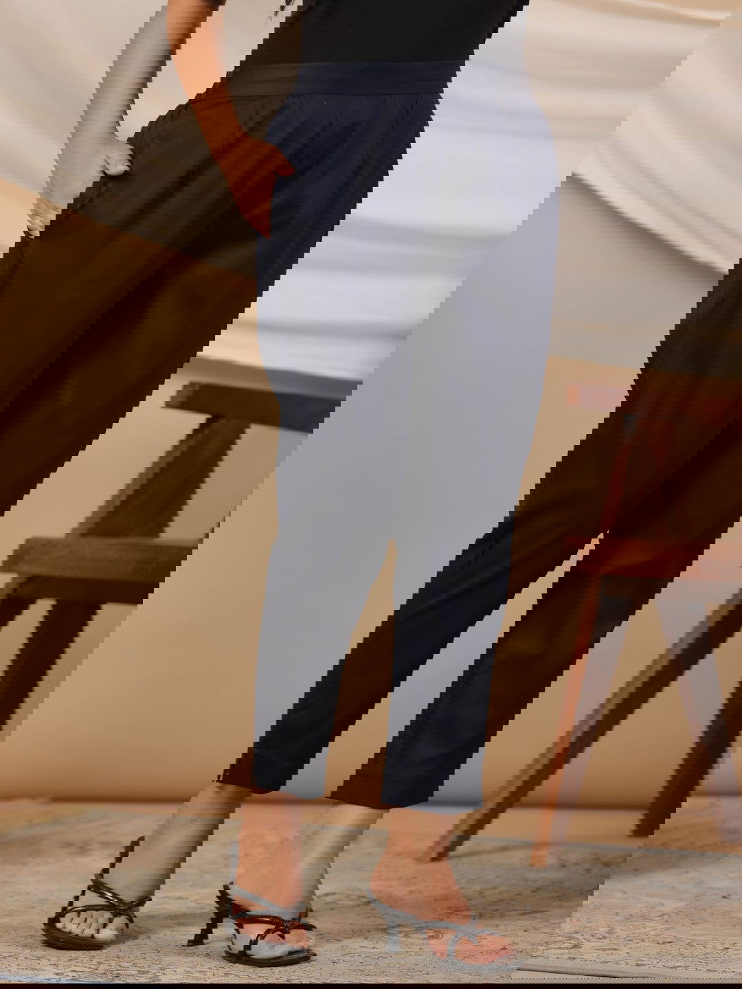 Juniper Blue Solid Lycra Women Drawstring Pants With Single Side Pocket