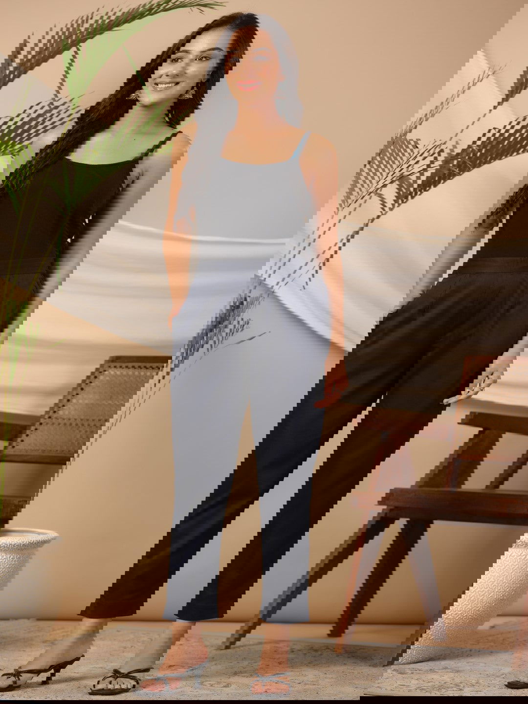 Juniper Blue Solid Lycra Women Drawstring Pants With Single Side Pocket