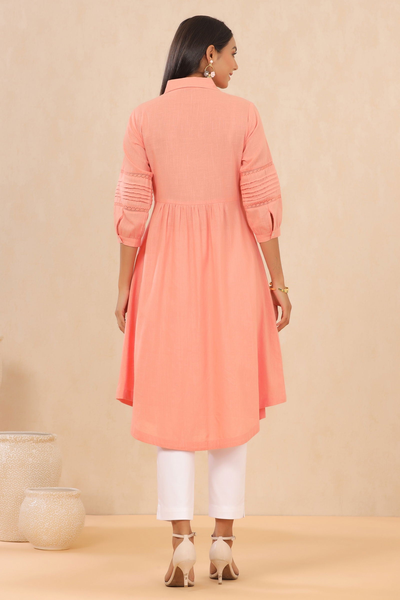 Juniper Blush Pink Cotton Slub Solid A-Line Midi Dress.