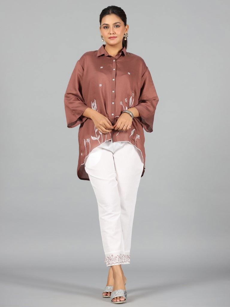 Juniper Brown Chanderi Embroidered Clothing Set