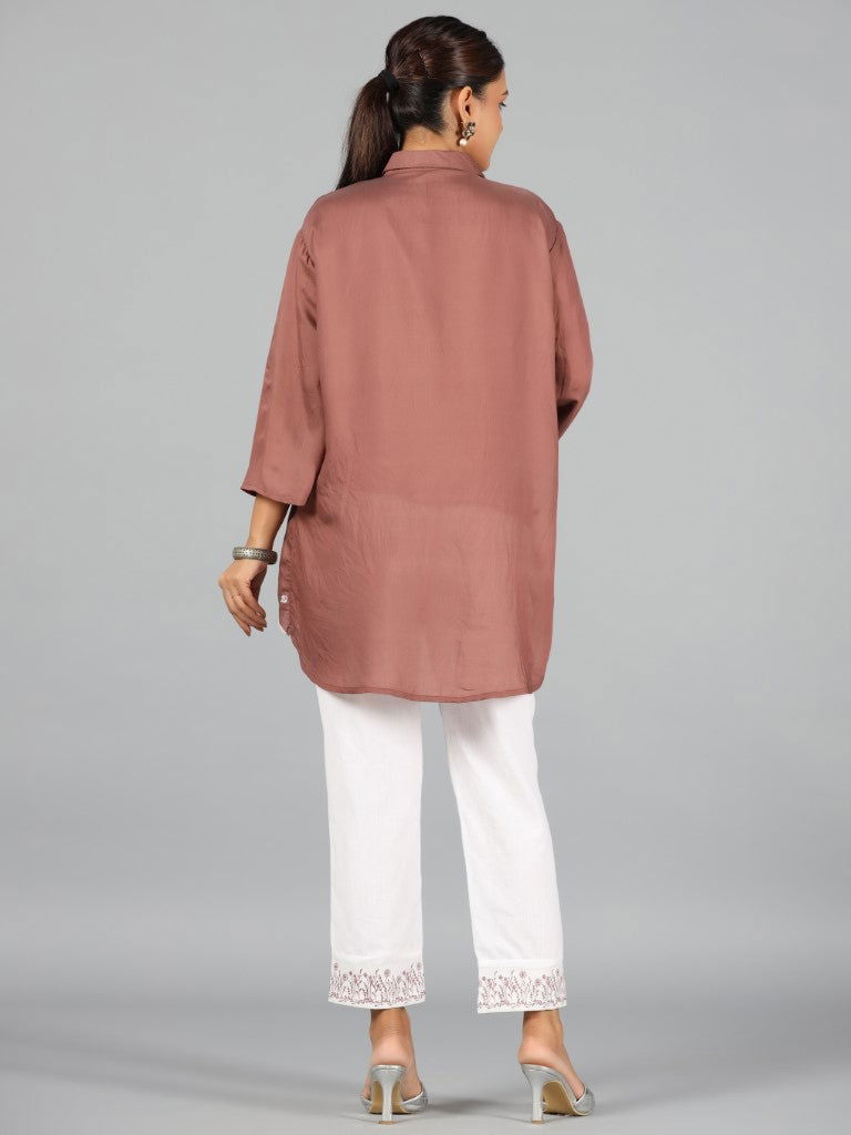 Juniper Brown Chanderi Embroidered Clothing Set