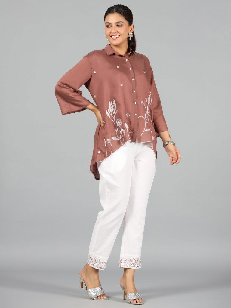 Juniper Brown Chanderi Embroidered Clothing Set