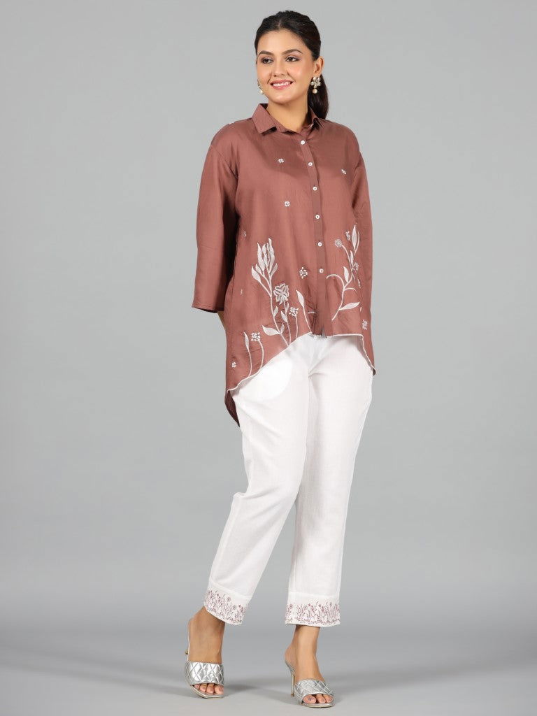 Juniper Brown Chanderi Embroidered Clothing Set