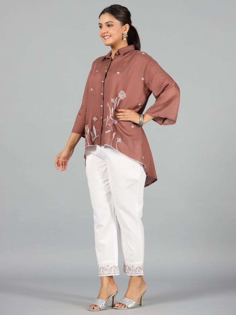 Juniper Brown Chanderi Embroidered Clothing Set