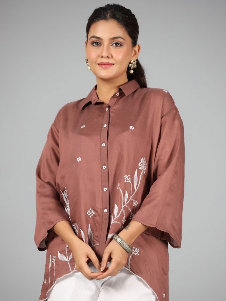 Juniper Brown Chanderi Embroidered Clothing Set