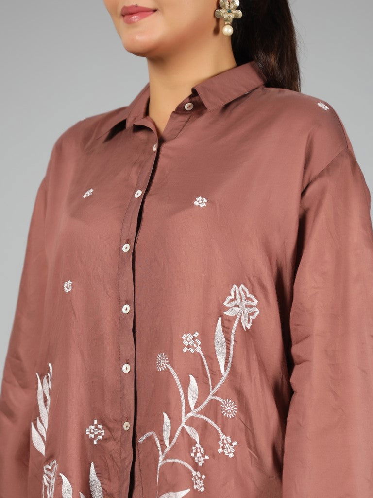 Juniper Brown Chanderi Embroidered Clothing Set