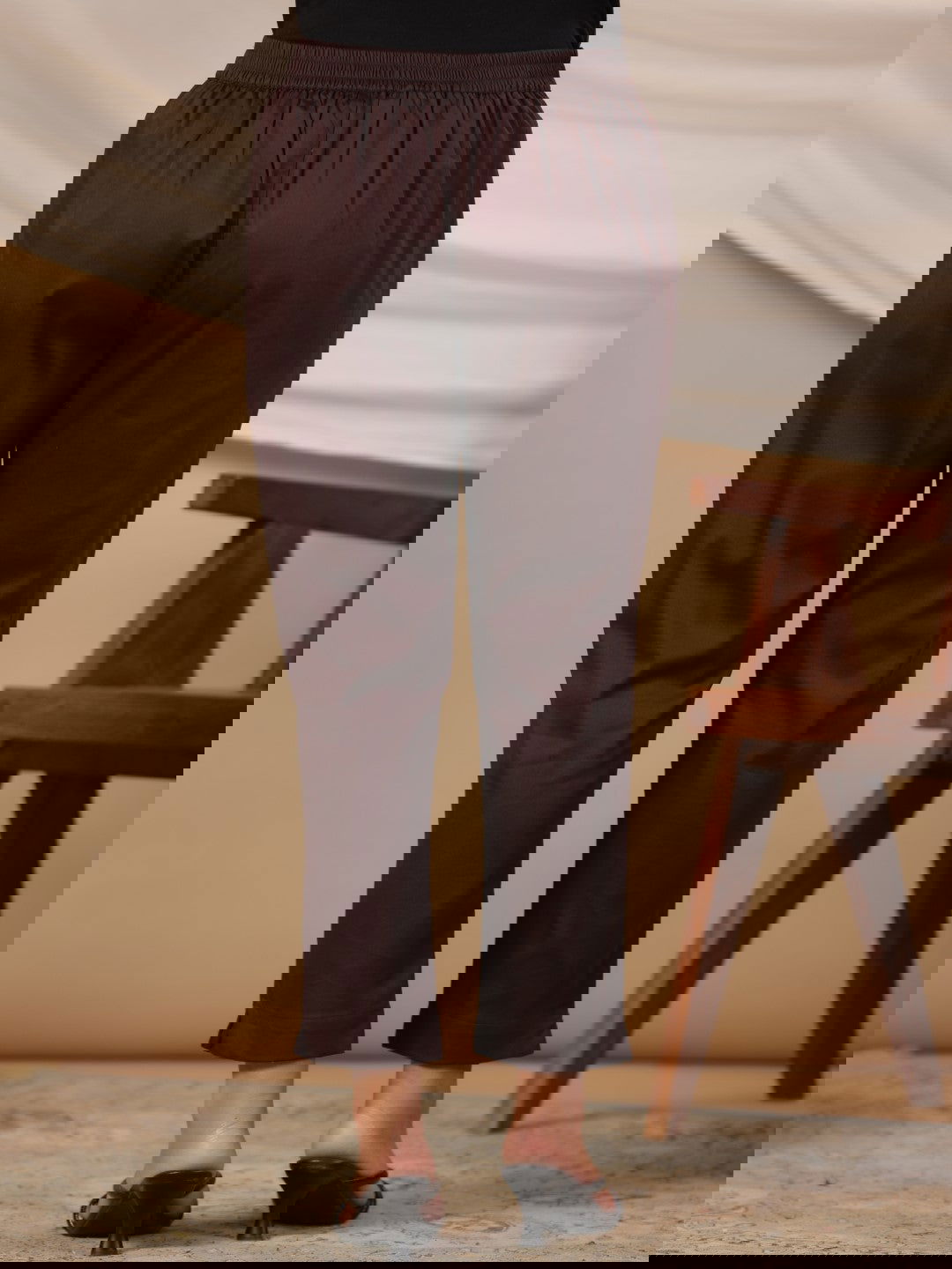 Juniper Brown Solid Lycra Women Drawstring Pants With Single Side Pocket