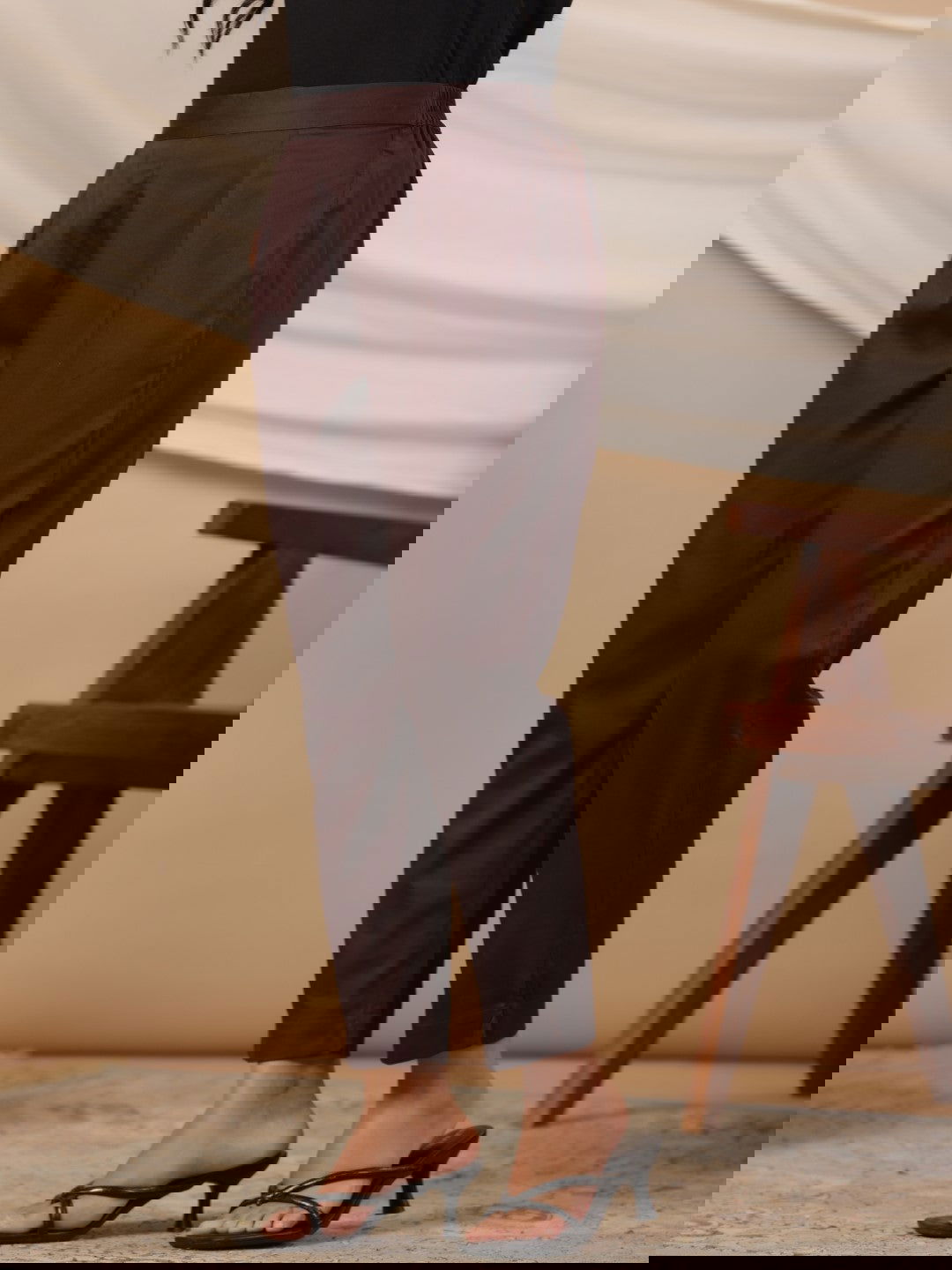 Juniper Brown Solid Lycra Women Drawstring Pants With Single Side Pocket