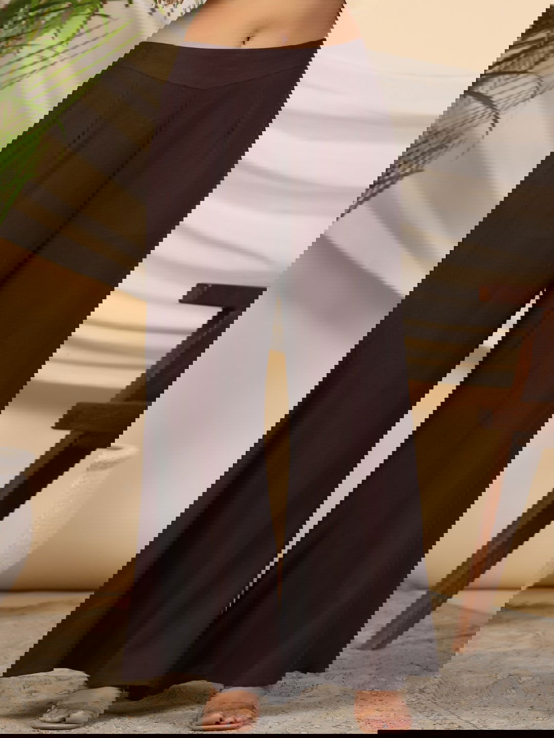 Juniper Brown Stripe Print Cotton Lacy Kaftan & Pants Co-Ord Set & Inner With Contrast Kantha And Bead Work