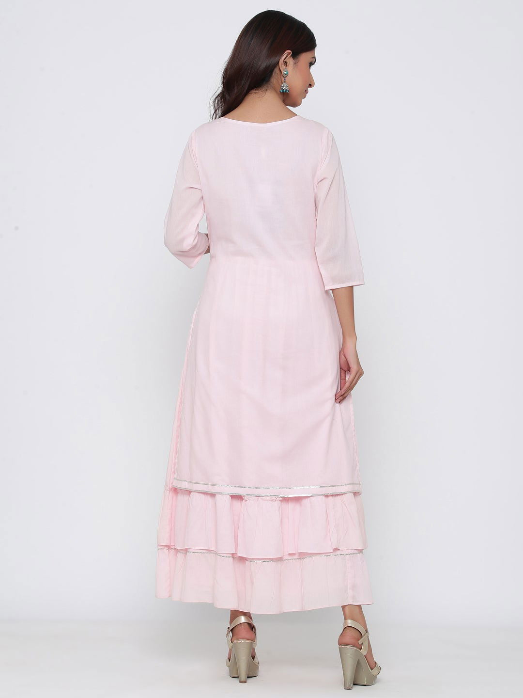 Juniper Copy of Babypink Cotton Embellished Flared Dress