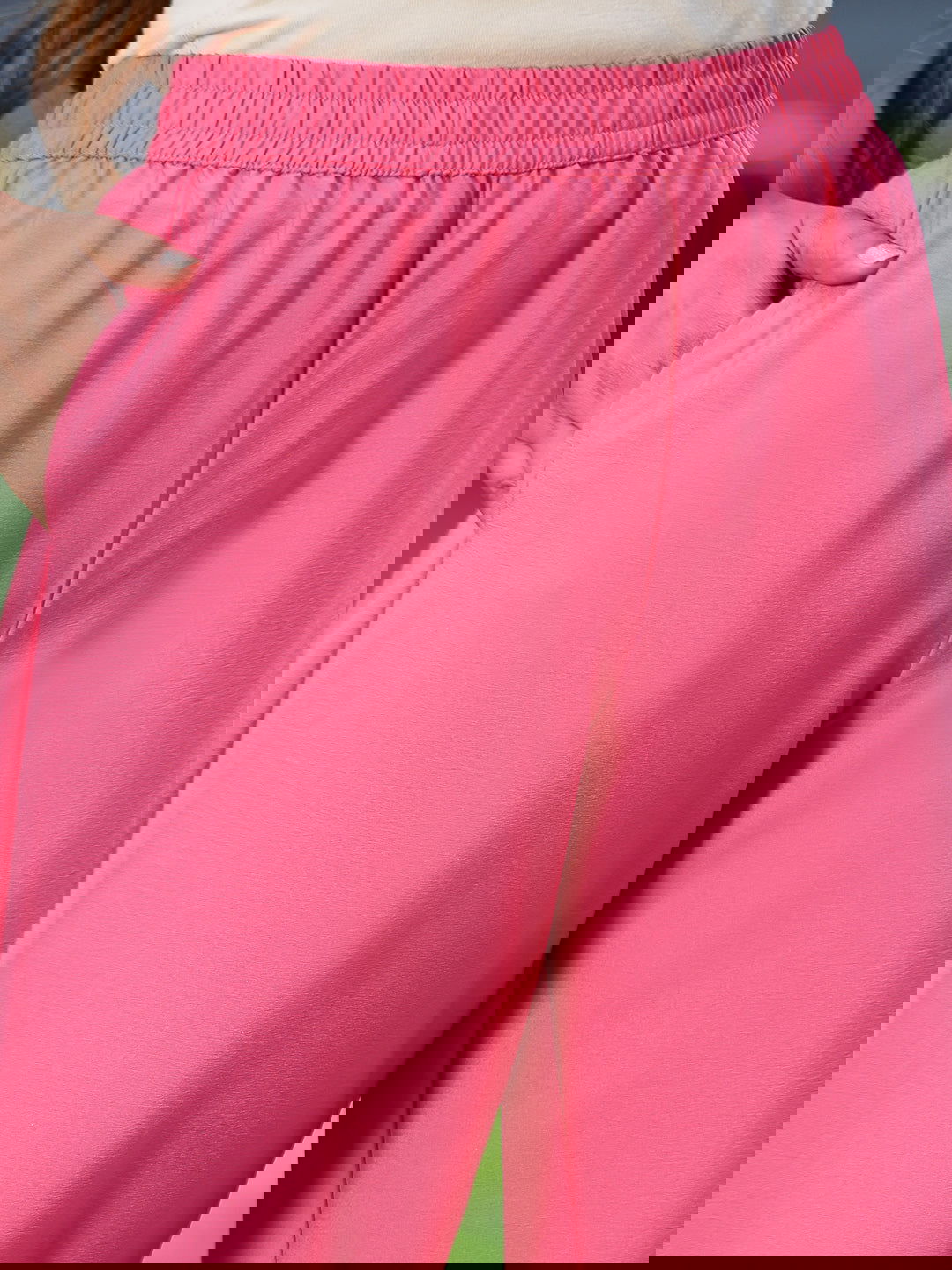 Juniper Coral Ethnic Motif Printed Georgette Anarkali Kurta & Palazzo Set With Buttons