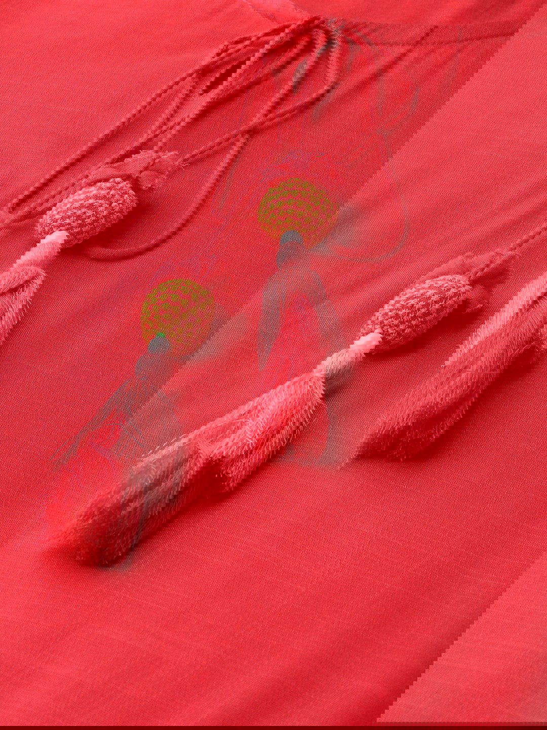 Juniper Coral Rayon Slub Printed Asymmetric Kurta With Palazzo & Scarf