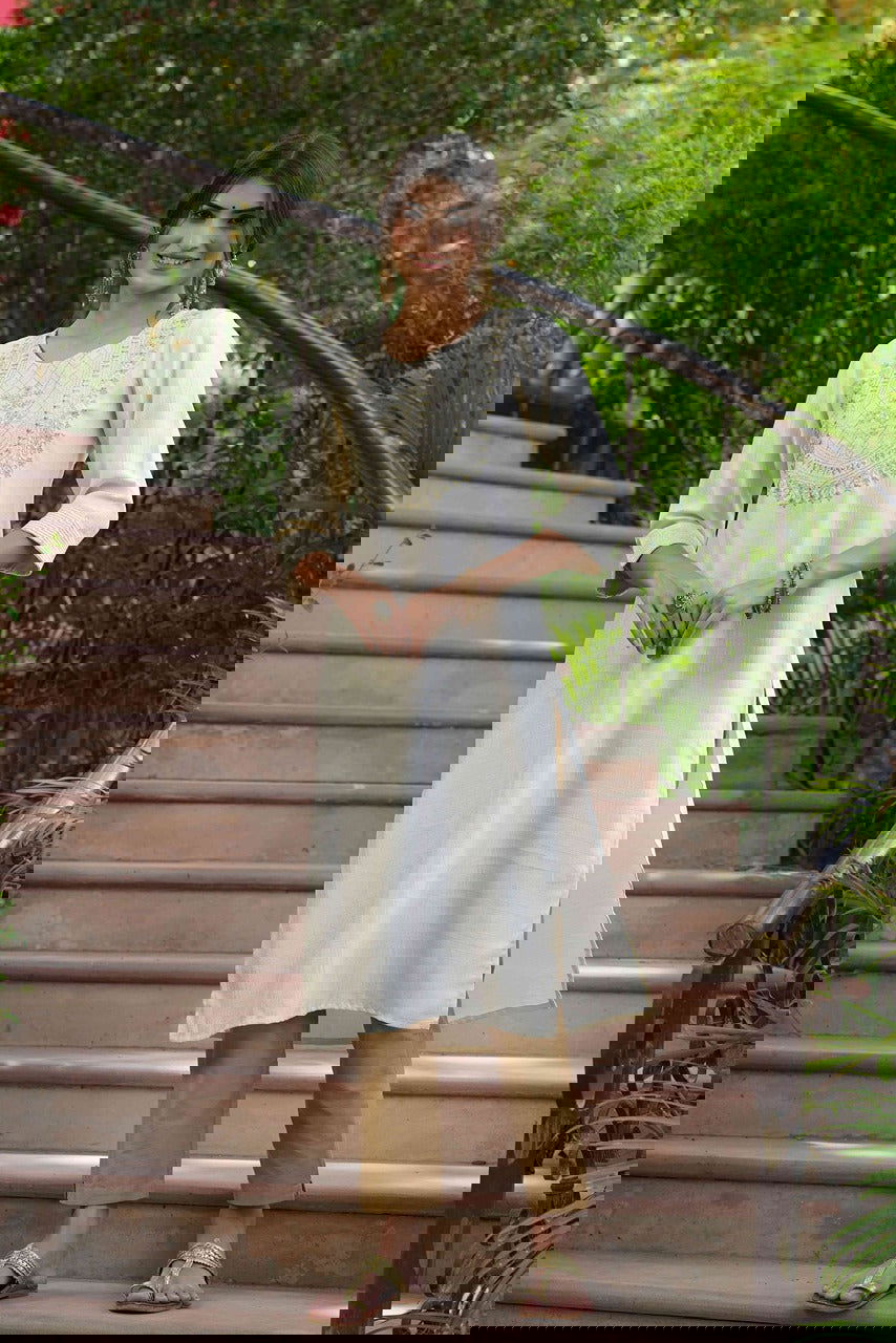 Juniper Cream Ethnic Motif Printed Silk Straight Kurta With Zari Work Embroidery