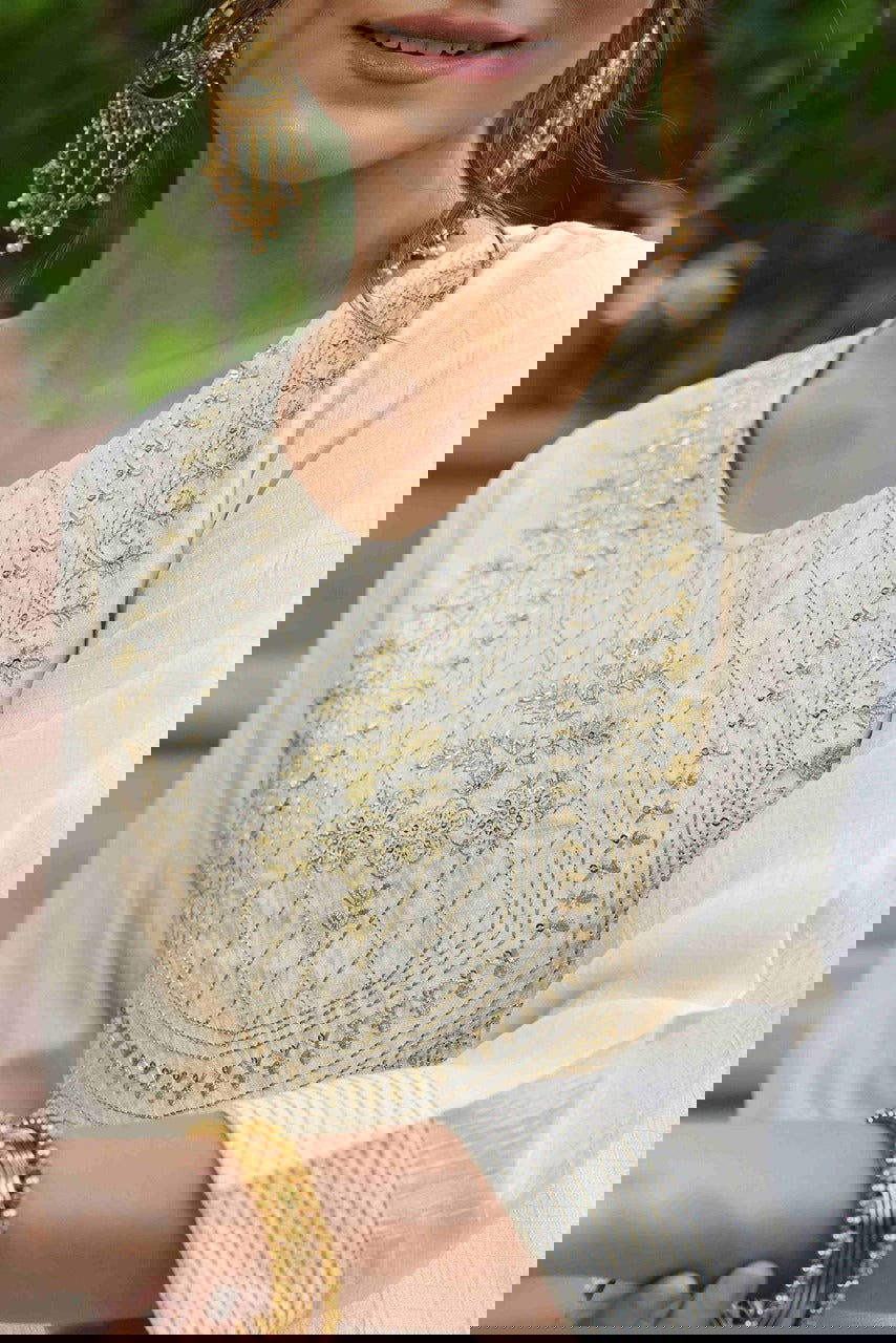 Juniper Cream Ethnic Motif Printed Silk Straight Kurta With Zari Work Embroidery