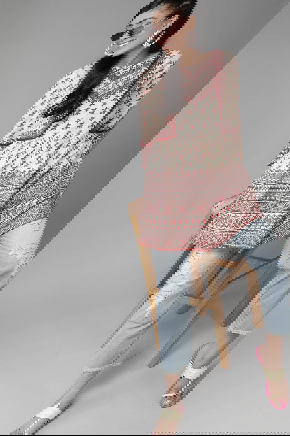 Juniper Cream cambric floral printed tunic