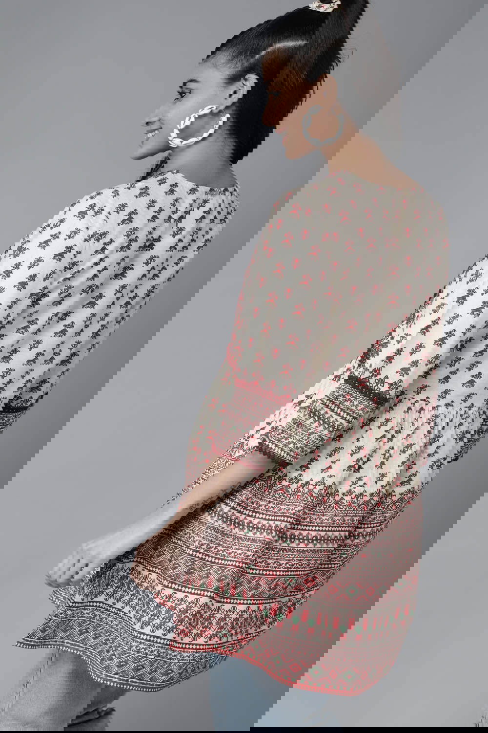 Juniper Cream cambric floral printed tunic