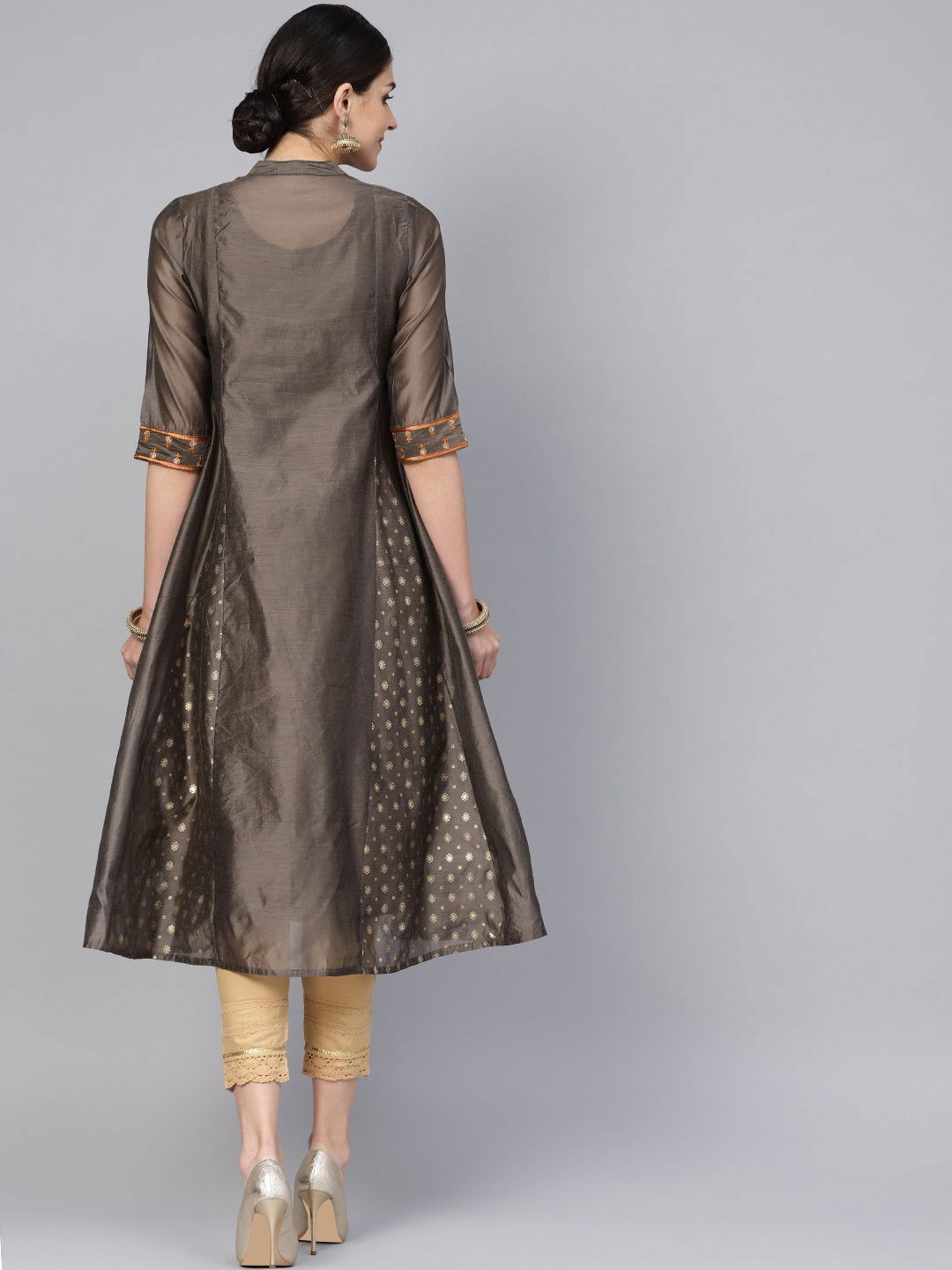 Juniper Dark Grey Chanderi Embroidered 2 Piece Kurta