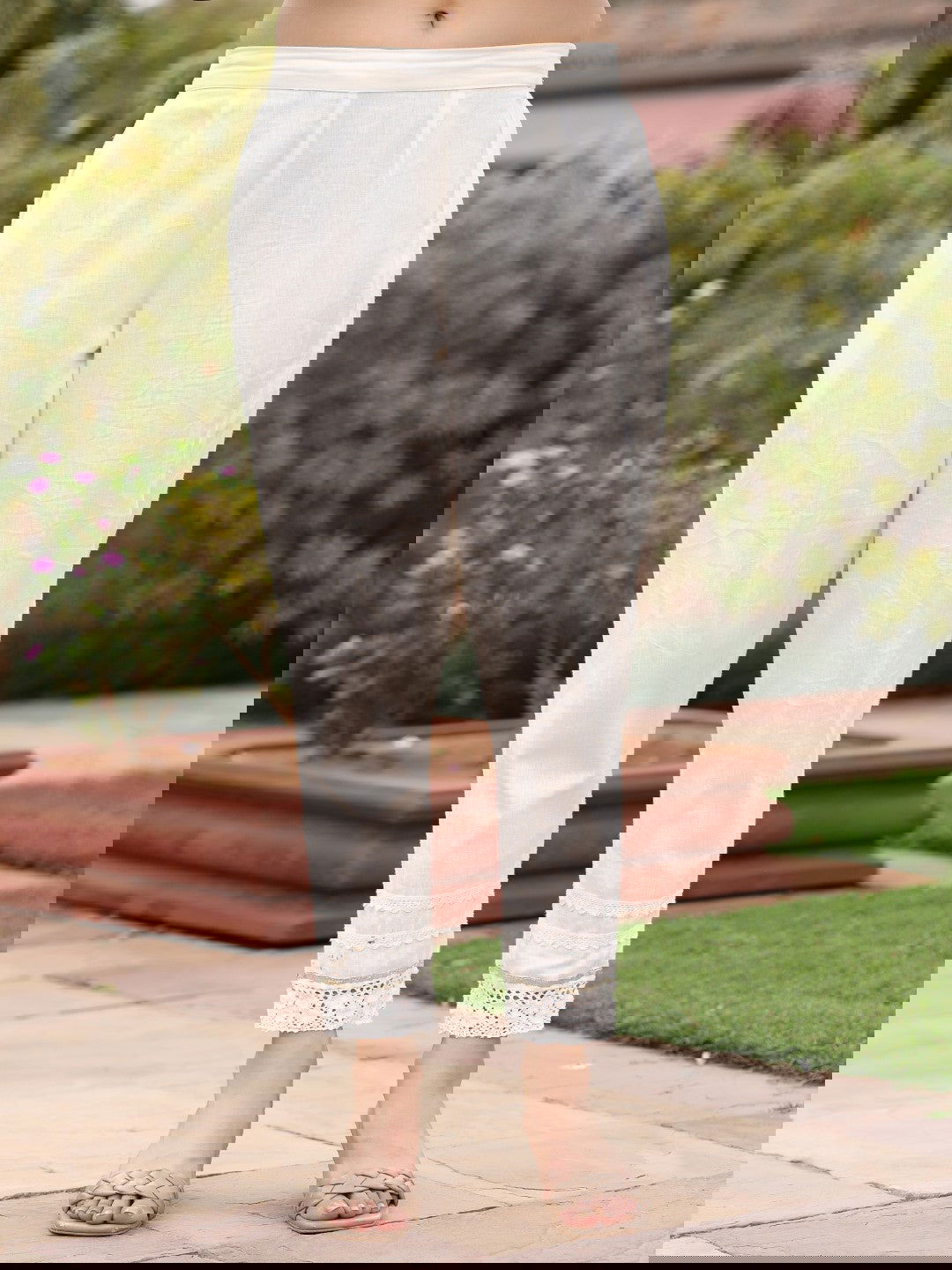 Juniper Ethnic Motif Print Cotton Cambric Anarkali Kurta & Kota doria dupatta & Pants with tread embroidery